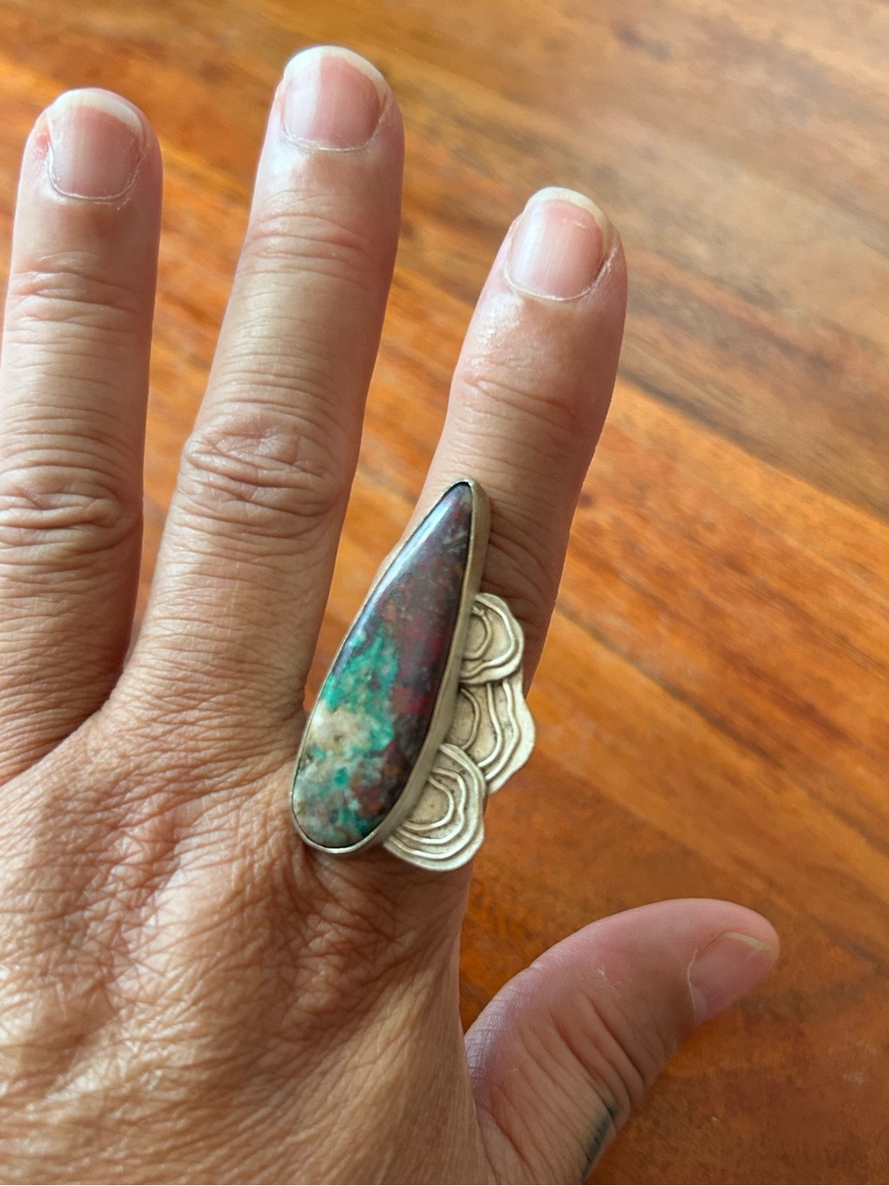 AG Ambroult Sterling Silver Jasper Lichen Handmade Ring - Size 7